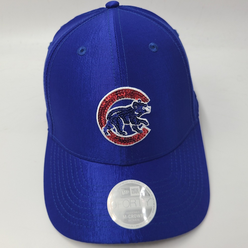 Women Chicago Cubs Hat Snapback New Era 9Forty Blue Red MLB M-Crown Sequins Logo